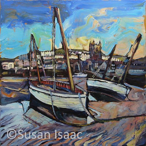 Susan Isaac - Boats at Low Tide, St Ives - Cornish painting