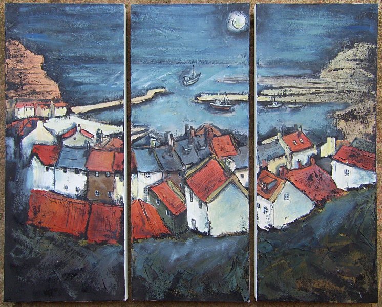 Susan Isaac - Staithes and Harbour at Night (2009)