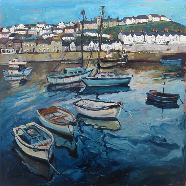Susan Isaac - Moored Boats in the Inner Harbour Porthleven