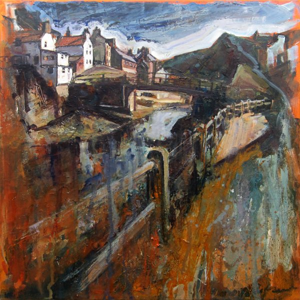 Susan Isaac - Staithes Beck & footbridge from North Side